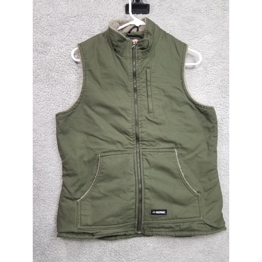 Berne Vest Womens Sz SM Green Canvas Workwear Sherpa Lined Reg Cotton Polyester